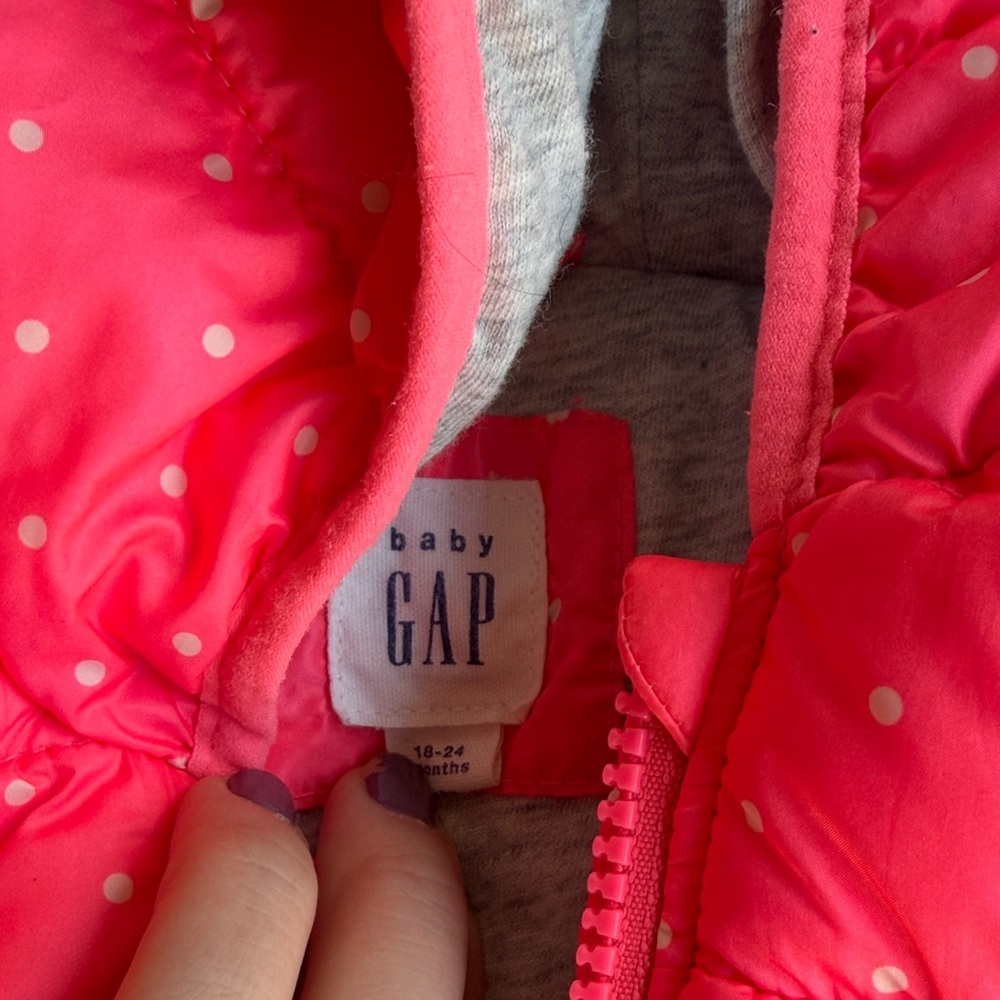 GAP Pink Polka Dot Hooded Puffer Jacket - Picture 2 of 6